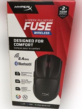 HYPERX PULSEFIRE FUSE WIRELESS GAMING MOUSE BLUETOOTH BLACK RED COMFORT 2.4GHZ